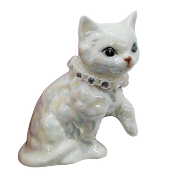 Vintage Enesco cat kitten pearl glaze figurine - Picture 1 of 8